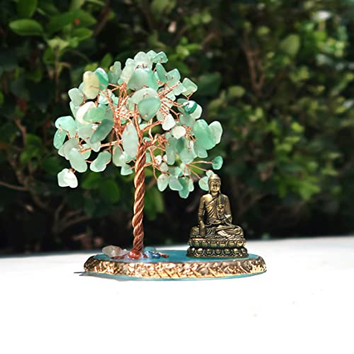 Crucisresin Buddha Statue With Healing Crystal Tree, Tree Of Life For Positive Energy. Home Decor Yoga Meditation. Green.(B) #TOP4