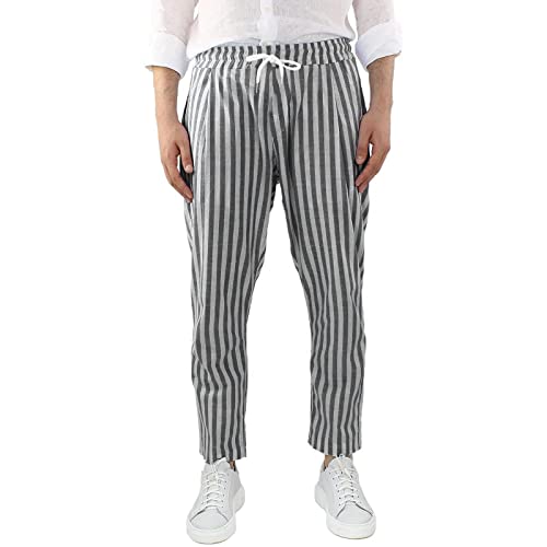 Rela Bota Mens Fashion Cotton Linen Pants Casual Striped Chino Dress Slim Fit Drawstring Slack Straight Trousers2
