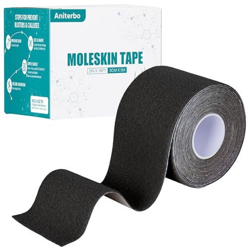 Aniterbo Moleskin for Blisters Adhesive Moleskin for Feet 2in x 16ft Moleskin Tape Roll for Hiking and Running Black