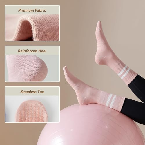 Image of BONANGEL Pilates Socks with Grips for Women, 3 Pairs Womens Grippy Yoga Ballet Barre Hospital Gym Athletic Socks