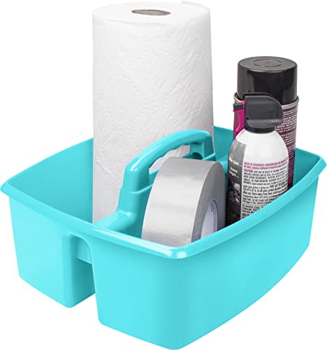 Image of Storex 2-Compartment Large Craft Caddy - Multipurpose Classroom Organizer with Handle, Teal, 1-Pack (00959C06C)