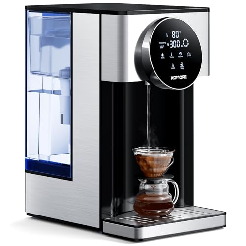 KOMORE 4L Instant Hot Water Dispenser Filter Water Dispenser with 7 Temperature Presets & 7 Volume Options 2600W Fast Boil Electric Kettle with LED Touch Display Black