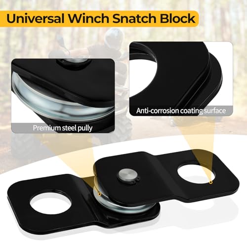 M MATI 8000 LBS Capacity Winch Snatch Block,Universal ATV UTV Heavy Duty Rope Pulley Block with Black Coating Fit for 3/16 to 5/16 inch Winch Cable