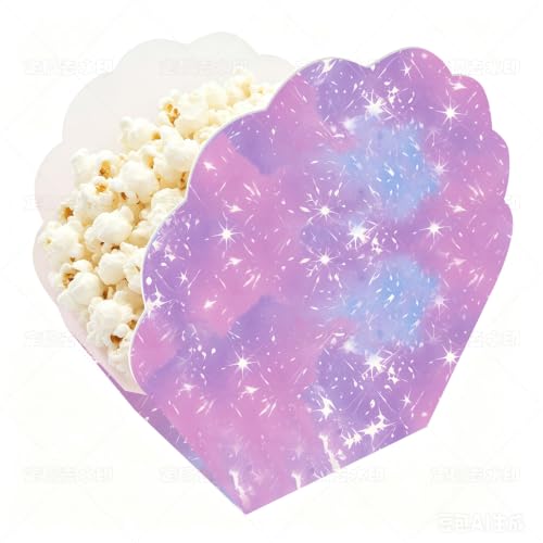 48 PCS Summer Purple Seashell Popcorn Boxes, Purple Treat and Snack Boxes for Mermaid, Ocean, Kpop, Birthday, Wedding, Halloween Party Favors Boxes
