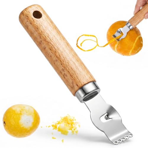 Ouligay Lemon Zester Tool Orange Peeler Channel Knife Fruit Citrus Peeler Citrus Zester With Wood Handle Channel Knife Lemon Peelers Stainless Steel Bar Tools