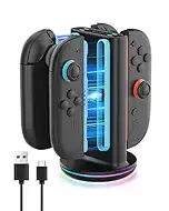RunSnail Charging Dock for Nintendo Switch 2 JoyCon, Fast Dual-Side Charging, 9 RGB Light Modes, Magnetic Plug-in Joy Con Charger Stand with USB-C Cable, Black