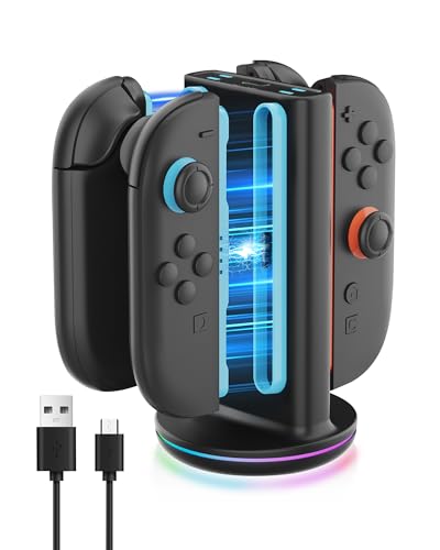 Charging Dock for Nintendo Switch 2 JoyCon, Fast Dual-Side Charging, 9 RGB Light Modes, Magnetic Plug-in Joy Con Charger Stand with USB-C Cable, Black