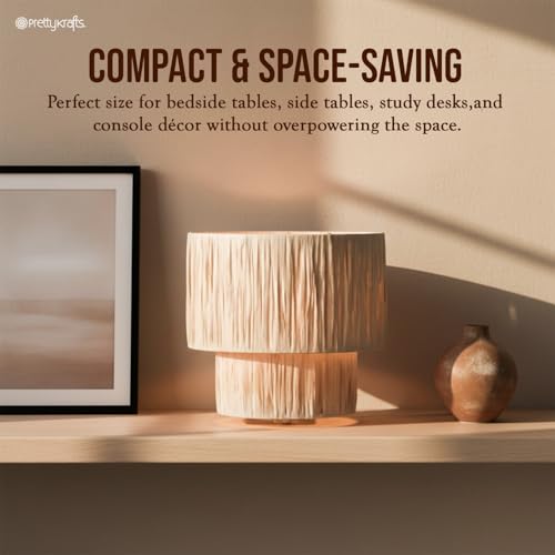 Image of PrettyKrafts Rafia & Metal Table Lamp (Bulb Not Included) | Rafia Lampshade with Sturdy Metal Base | Modern Decorative Bedside, Study & Living Room Table Lamp | Warm Ambient Lighting for Home Decor