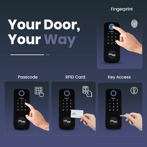 Image of Alba Urmet Digital Smart Door Lock for Wooden Door (30-55mm) | Biometric Fingerprint Lock with PIN, RFID Card & Keyless Entry | Secure Deadbolt Deadlock System | Free Installation & 2 Year Warranty