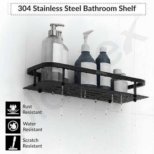 Image of Plantex 304 Stainless Steel Bathroom Shelf /Wall Mounted Shelf for Bathroom /Kitchen Wall Shelf /Washroom Accessories Set- Pack of 2 (15X5 Inches-Black Finish)
