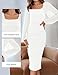 ZESICA Women's Sexy Ruched Bodycon Midi Dress Long Puff Sleeve Square Neck Backless Cocktail Party Wedding Dresses,White,X-Large