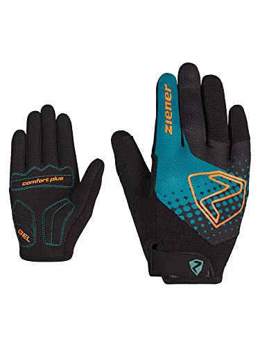 Ziener Kinder COLJA Long Fahrrad, Mountainbike, Radsport-Handschuhe | Langfinger - atmungsaktiv/dämpfend, Schwarz-Blau ( Crystal Blue), S
