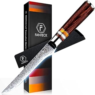 5.5" Boning Knife Fillet Knife Damascus Japanese Pro High Carbon Steel Sharp Curved Flexible Blade Kitchen Cleaver for Fish Poultry Chicken Meat Cutting with Sheath[Gift Box] Pakkawood Handle
