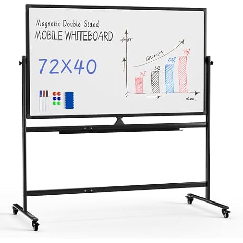 Rolling Whiteboard, 72"x40" White Board with Stands Movable Dry Erase Board on Wheels, Large Double Sided Standing Whiteboard for Office School Classroom Presentation Supplies, Jet Black Cover