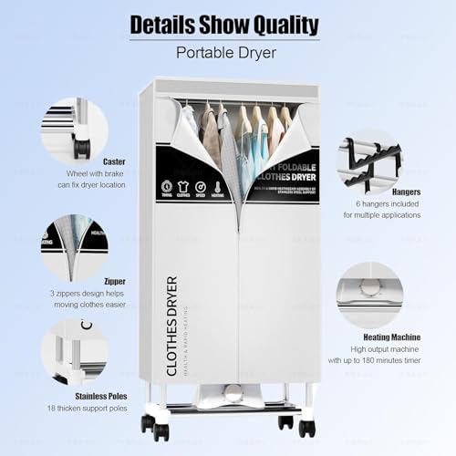 image for Kiseely Clothes Dryer, Portable Drying Machine with Timer, 60inch Laun