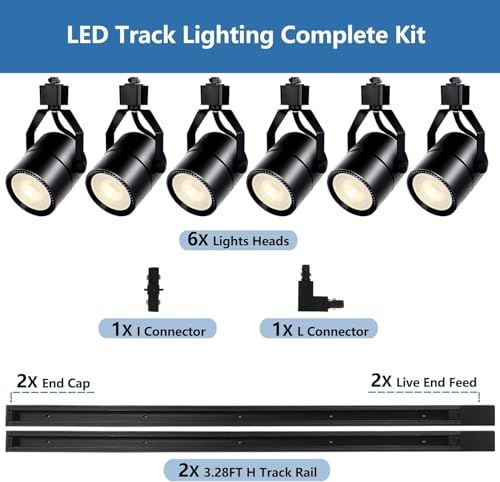 Image of 6 Pcs Black LED Track Lighting Kit 3000K Warm White