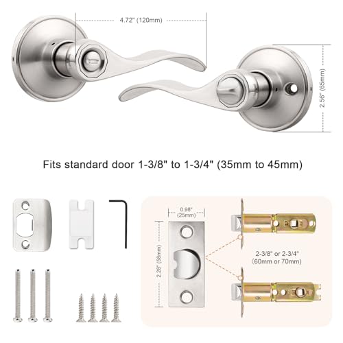 Poignée de porte sans clé Probrico lot de 2 leviers vague en nickel brossé pour porte intérieure - 8