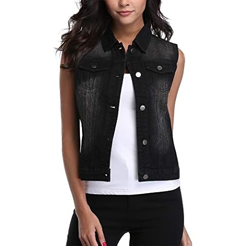 MISS MOLY Damen Beiläufige Denim Weste Ärmellos Jeansjacke Cover