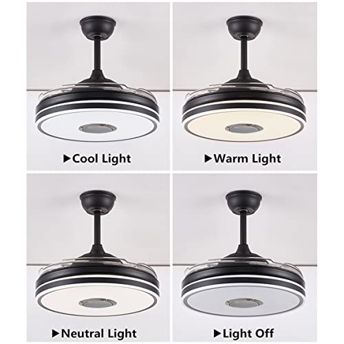 Fandian 42” Smart Bluetooth Ceiling Fan With Lights Remote Control Retractable Chandelier, Modern Black Fandelier Lighting Fixtures With Dimmable 7 Rgb Lights, Music Speaker For Bedroom, Living Room #TOP6