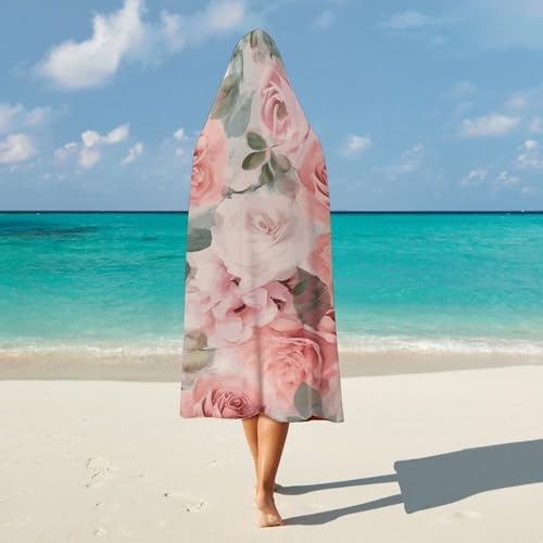 Couverture à capuche portable douce imprimé roses pour voyage et maison