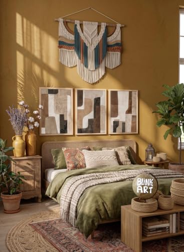 Image of BLINKART Set of 3 BROWN TERRACOTTA BLOCKS BROWN Natural Brown Frame Painting for Wall Decoration - Modern Art Wall Decor Framed Painting for Living Room Bedroom - Framed Wall Posters /Paintings (8X12 inch)