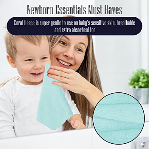 Image of 16 Pack Baby Washcloths - Luxury Coral Fleece - Extra Absorbent and Soft Wash Clothes for Newborns, Infants and Toddlers - Suitable for Sensitive Skin and New Born-Baby Shower-Frozen Blue,10x10 Inch