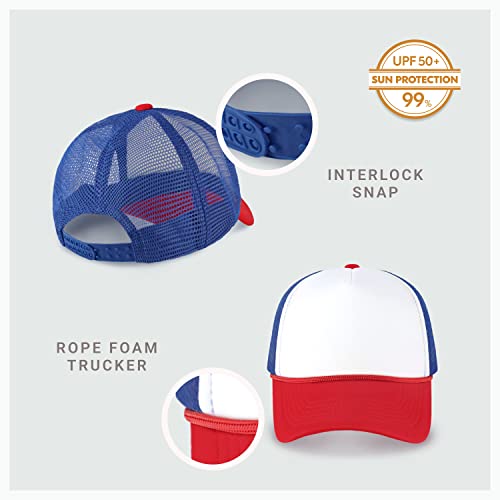 Classic Foam Trucker Hat Summer Mesh Cap Solid Two Toned Blank Foamhead Hat For Mens Womens Adjustable Strap Light Weight (White/Red/Royal) #TOP1