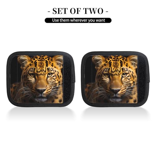 2 Pcs Luggage Handle Wraps, The deep-Eyed Leopard Print Grip Handle Cover/Travel Bag Identifier for Suitcase Accessories2