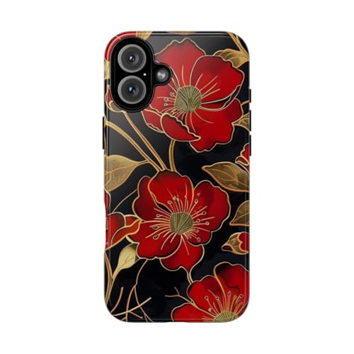 Coque iPhone 16 Plus motif floral rouge chic pour soirée et quotidien