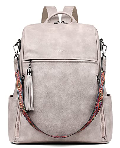 FADEON Mochila para mujer, diseño grande, de piel sintética, para laptop, bolsos de hombro para computadora, Estilo retro gris oscuro, Large (15.5-in Height), Mochilas para computadora portátil
