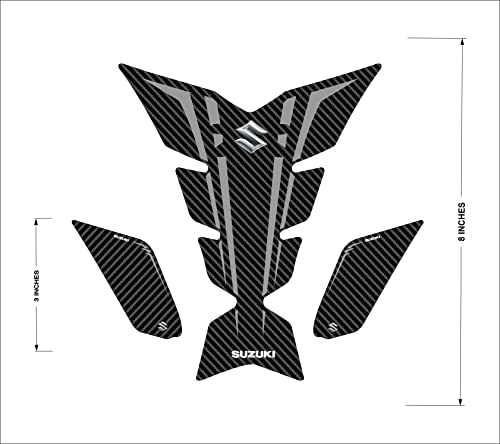 Image of 3D Embossed Bike Racing Tank Pad /Tank Sticker with SIDEPADS for Brand Specific Bikes Pack of 3 (BKTPSIDVAR) (SUZK1)