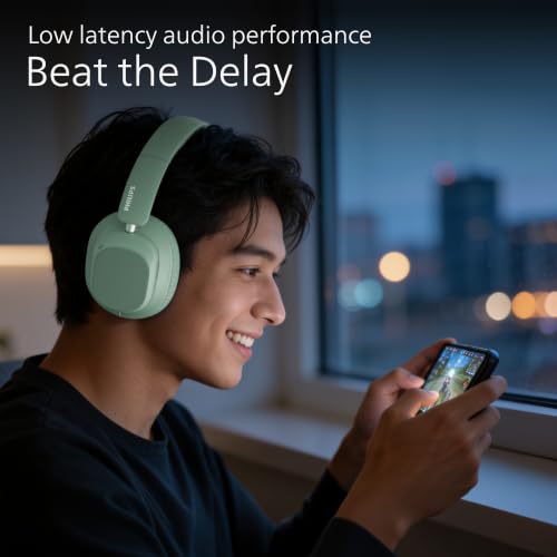 Image of PHILIPS TAH6550 Bluetooth Wireless Over-Ear Headphones with 3 Mics, 60 Hours Battery Life, 40mm Drivers, Bluetooth 5.3, Dual Pairing, USB-C Charging, AUX Connectivity, Green