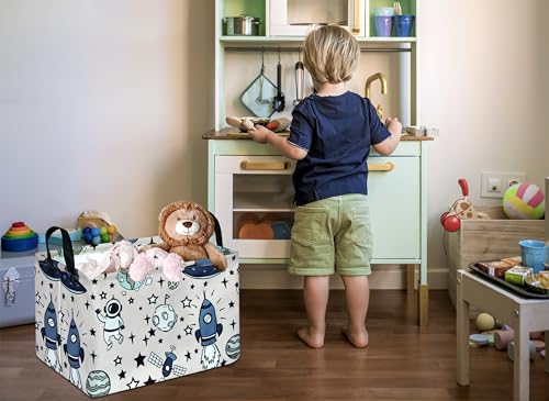 Image of Rec Spaceman Print Box Hamper Storage Basket Collapsible Organizer Bin Gift Shelf Baskets for Home and Kitchen Storage