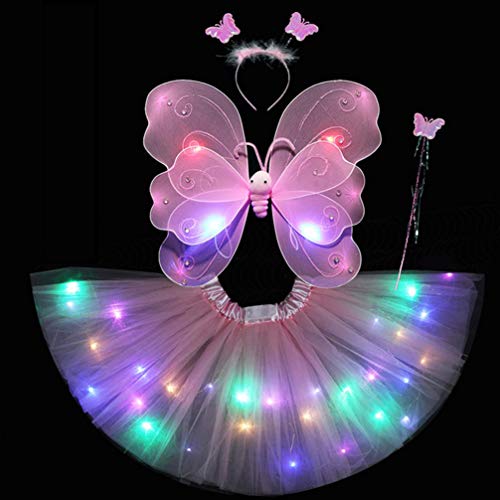 PretyzOOM vestido tutu brilhante com luzes de LED, asas de anjo borboleta, conjunto de fantasia de f