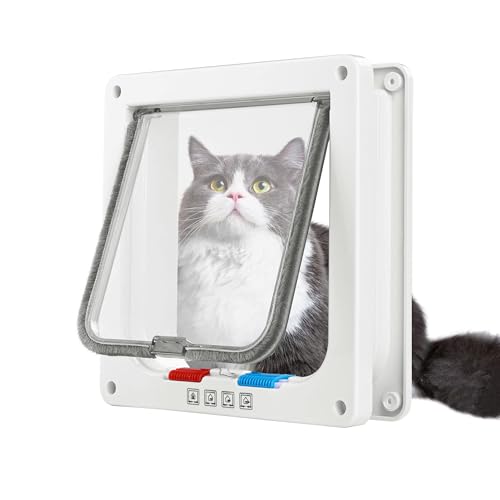 Elevon Cat Door for Windows, 4 Way Locking Cat Flap for Thin Door and Wall, Weatherproof ABS Pet Door for Cats & Small Doggie