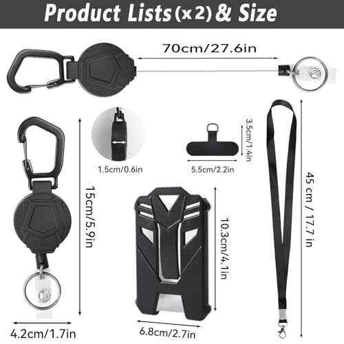 2er-Pack Einziehbarer Ausweishalter, 2 ausziehbarer Schlüsselanhänger, robuster Karabiner-Schlüsselring, taktischer Ausweishalter Ausweisrolle mit einziehbarer 80cm Stahlkabel