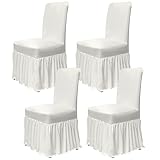 molasofa Chair Covers for Dining Room Set of 4 Stretch Chair Slipcovers with Skirt for Kitchen Seat Protectors Wedding Banquet Decor Kids Pets Spandex Fabric Washable (4pcs, Cream)