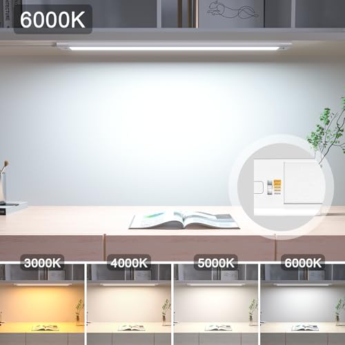 Image of WOBANE 16.5 inch Under Cabinet Lighting,5 Color Settings,Under Counter Lights for Kitchen,Hand Wave Activated,Touchless for Cabinet,Shelf,Under Desk,Color Tunable 2700K to 6000K,Dimmable,White,1000LM