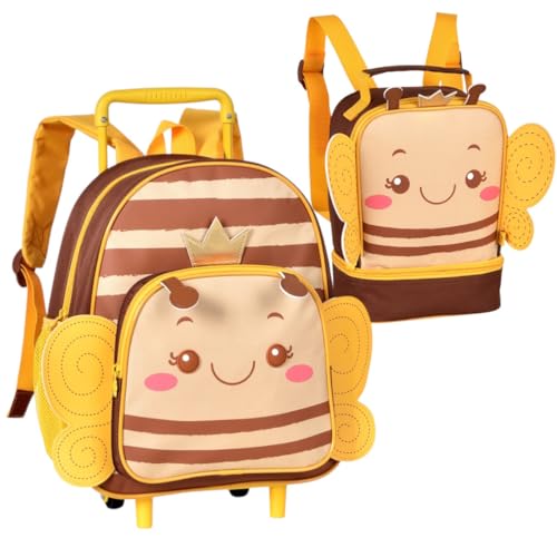 Kit Escolar Infantil, Mochila com Rodinha 13' e Lancheira Térmica 9', Desenho de Borboleta e Abelha, para Meninas, Clio Pets (Abelha)