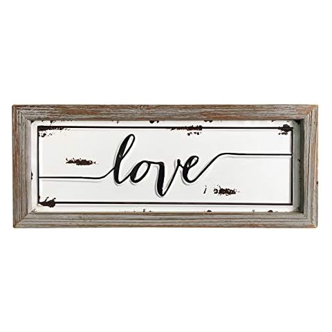 DeliDecor Love - 12" X 5" Wooden Signs Wall Decor Rustic Embossed Retro Metal and Wood Framed Sign Modern Farmhouse Wall Hanging Art Love Sign Home Decor Cover