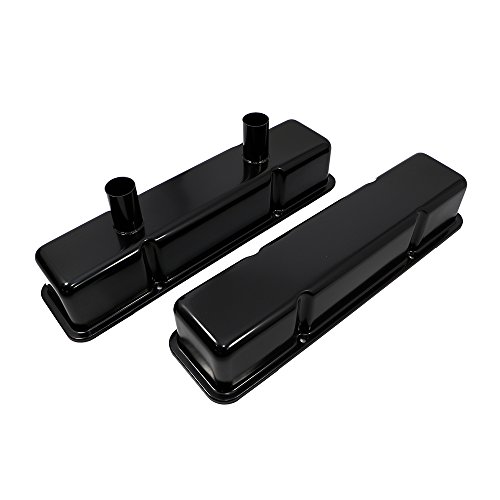 Assault Racing Products A7215P Small Block Chevy Black Steel Circle Track Valve Covers Dual Tubes SBC Pre-87