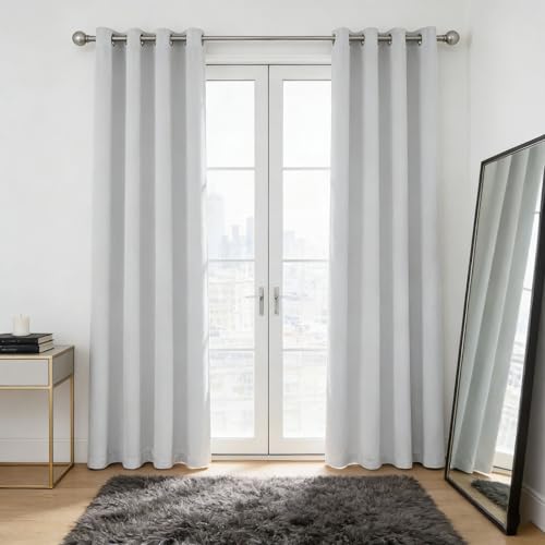 Rideau occultant blanc 180x140 cm à oeillets isolant thermique et phonique - 2