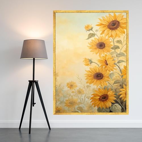 Toile Bouquet de Tournesols jaune 40x60cm avec cadre intérieur pour décoration murale