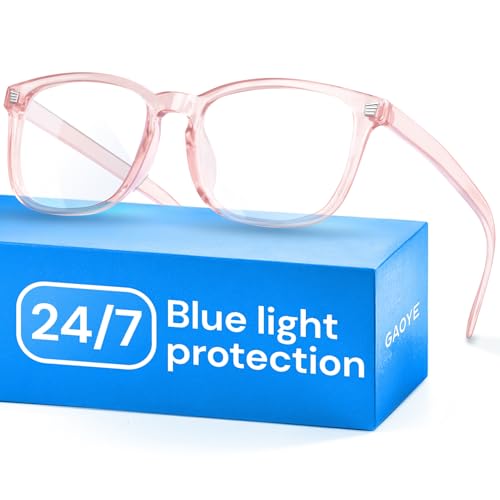 Gaoye Transparent Pink Blue Light Glasses for Computer & Gaming - Anti UV Ray Lenses, Scratch-Resistant & Comfort Fit