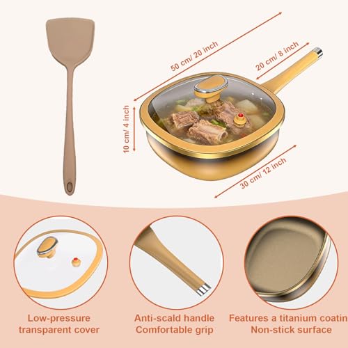 Wok titanio de 12 pulgadas con tapa y mango frío miniatura 6