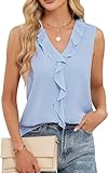Design: il grazioso design con scollo a V e le delicate volant conferiscono a questo top con volant un tocco elegante. Canotta senza maniche, con scollo a V e vestibilità comoda. Il design femminile accentua il tuo décolleté senza risultare invadente. Increspatura