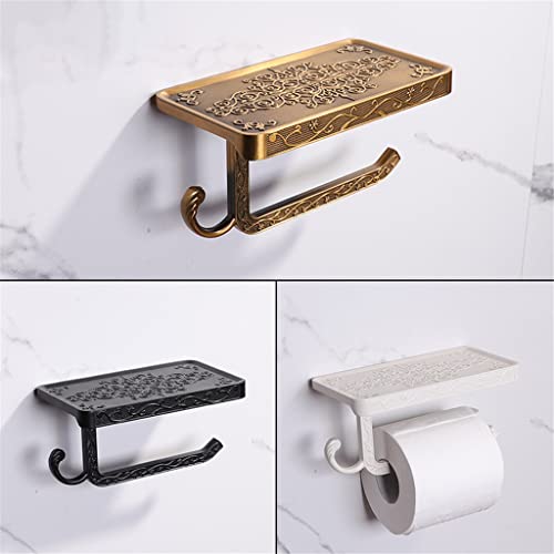 Tenedor de papel de baño negro con repisa organizadora de pared para móvil 4