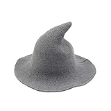 Fekey&JF Women's Witch Kinitted-Wool Hats, for Halloween Party Masquerade Cosplay Costume Accessory and Daily Light Grey