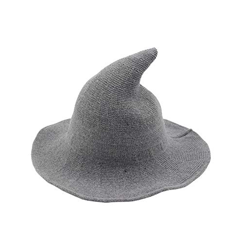 Fekey&JF Women's Witch Kinitted-Wool Hats, For Halloween Party Masquerade Cosplay Costume Accessory and Daily Light Grey