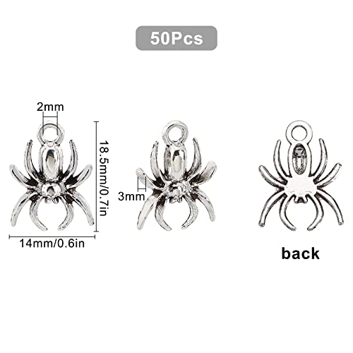 SUNNYCLUE 1 Box 50Pcs Halloween Spider Charm Antique Sliver Spider Pendants Alloy Halloween Night Spider Pendants Bulk for Jewelry Making Charms Bracelet Necklace Earring Keychain DIY Finding Supplies - Image 2